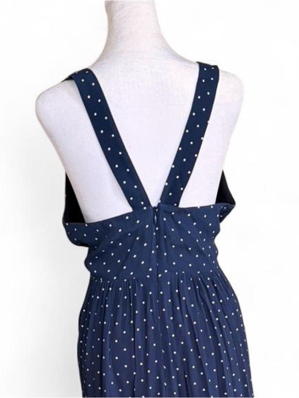 Madewell Navy Polka Dot V-Neck Wide-Leg Jumpsuit - Picture 5 of 7